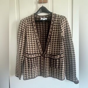 Marisa Christina Beige and Brown Houndstooth Knit Jacket